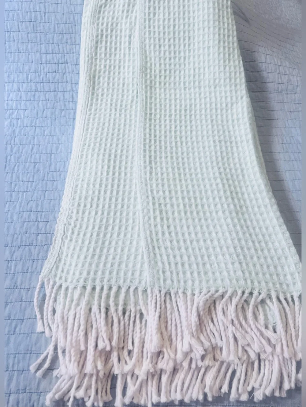 ROCA HOME PORTUGAL WAFFLE WEAVE KNIT COTTON MINT GREEN THROW BLANKET 50